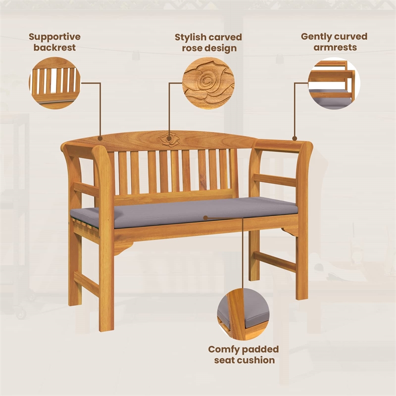 vidaXL Rose Bench Natural 44.88 x 18.11 x 32.48 in Solid Acacia Wood