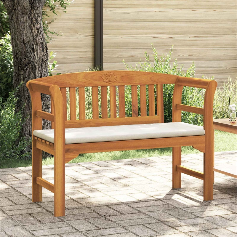 vidaXL Rose Bench with Cushion Cream White 44.88 x 18.11 x 32.48 in