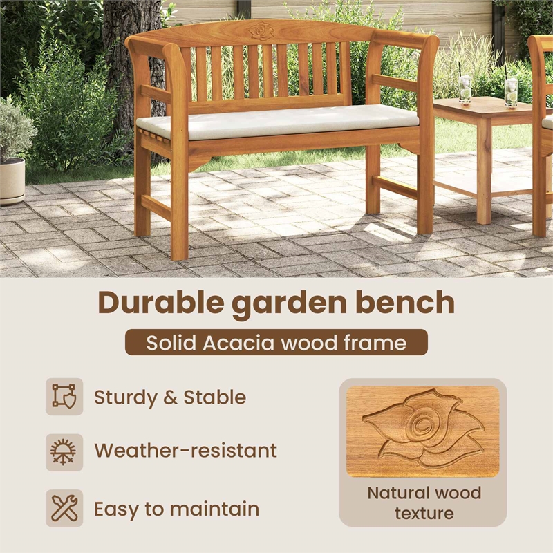 vidaXL Rose Bench with Cushion Cream White 44.88 x 18.11 x 32.48 in