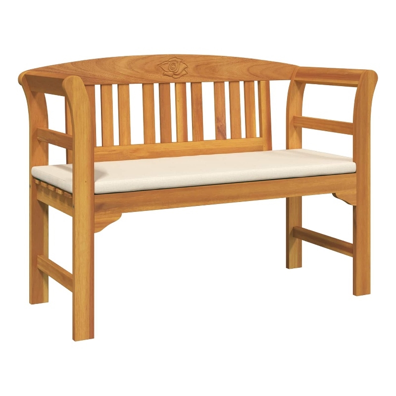 vidaXL Rose Bench with Cushion Cream White 44.88 x 18.11 x 32.48 in