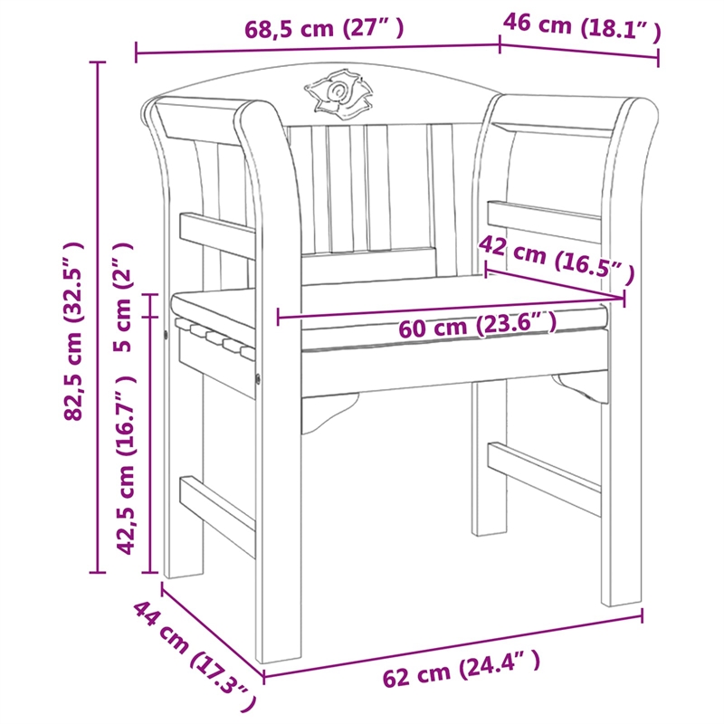 vidaXL Rose Bench Natural 26.97 x 18.11 x 32.48 in Solid Acacia Wood