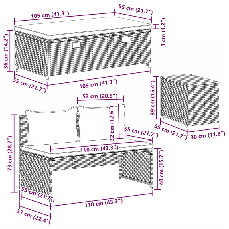 vidaXL Outdoor Sofa Set 4 -Seater 4 pcs 21.65 x 11.81 x 15.35 in