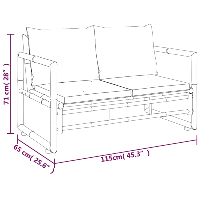 vidaXL 2 Piece Patio Lounge Set with Dark Gray Cushions Bamboo