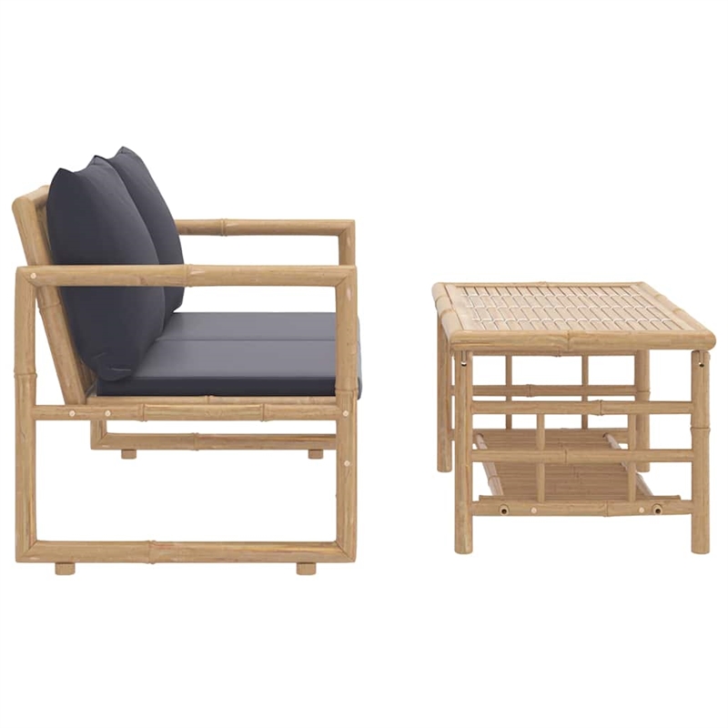vidaXL 2 Piece Patio Lounge Set with Dark Gray Cushions Bamboo