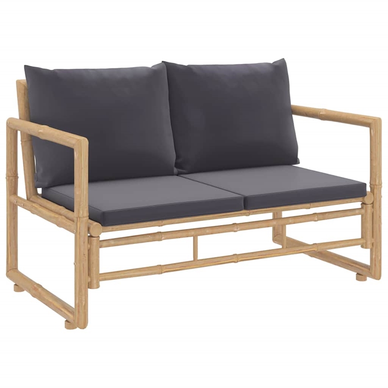 vidaXL 2 Piece Patio Lounge Set with Dark Gray Cushions Bamboo