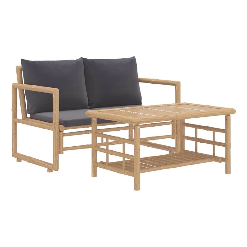 vidaXL 2 Piece Patio Lounge Set with Dark Gray Cushions Bamboo