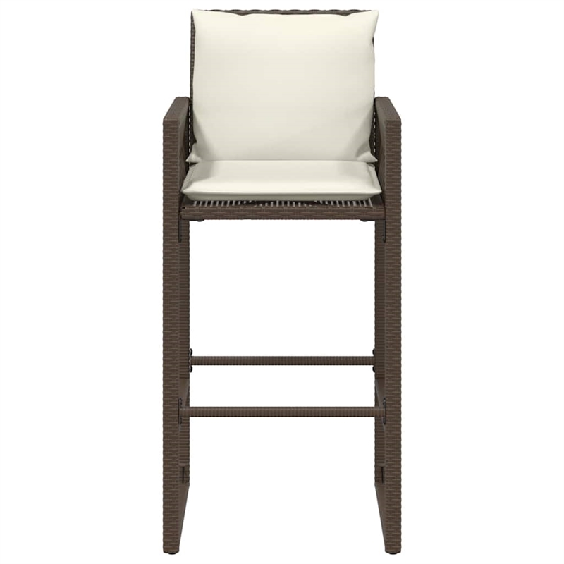 vidaXL Patio Bar Stools with Cushions 2 pcs Brown Poly Rattan