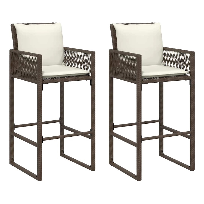 vidaXL Patio Bar Stools with Cushions 2 pcs Brown Poly Rattan