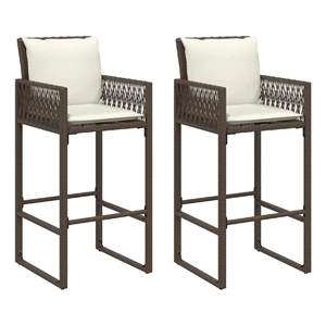 vidaXL Patio Bar Stools with Cushions 2 pcs Brown Poly Rattan