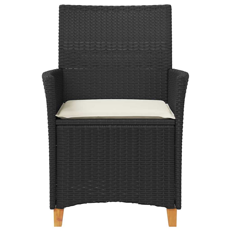 vidaXL Patio Chairs with Cushions 2 pcs Black Poly Rattan&Solid Wood