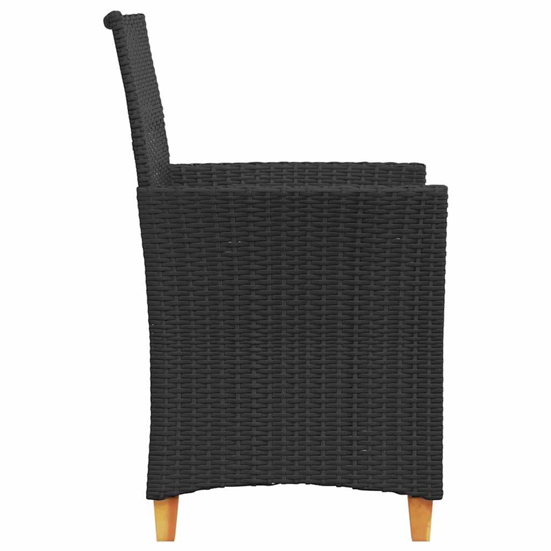 vidaXL Patio Chairs with Cushions 2 pcs Black Poly Rattan&Solid Wood