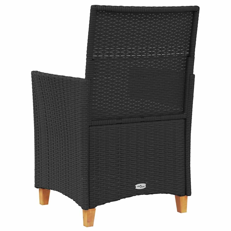 vidaXL Patio Chairs with Cushions 2 pcs Black Poly Rattan&Solid Wood