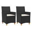 vidaXL Patio Chairs with Cushions 2 pcs Black Poly Rattan&Solid Wood