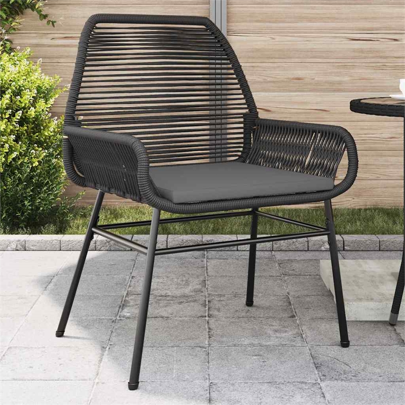 vidaXL Patio Chairs 2 pcs with Cushions Black Poly Rattan