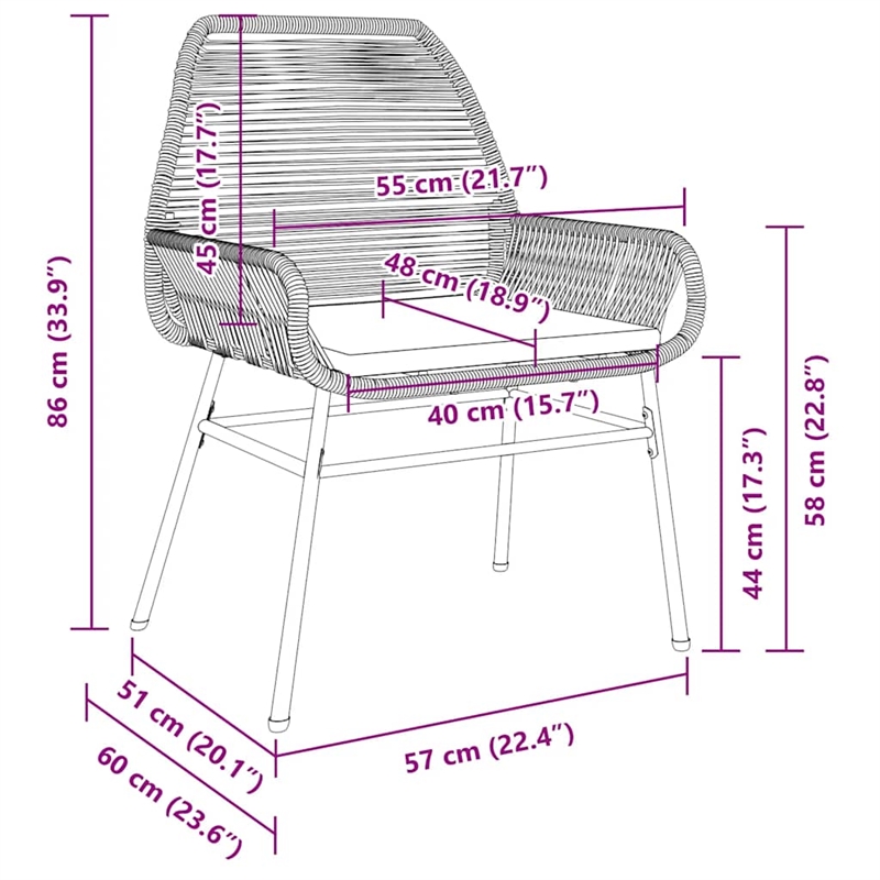 vidaXL Patio Chairs 2 pcs with Cushions Black Poly Rattan