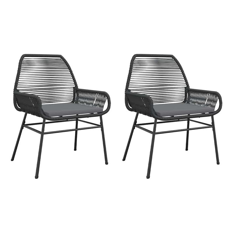 vidaXL Patio Chairs 2 pcs with Cushions Black Poly Rattan