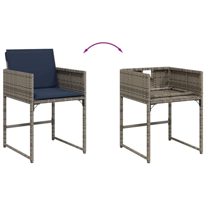 vidaXL Patio Chairs with Cushions 4 pcs Gray Poly Rattan