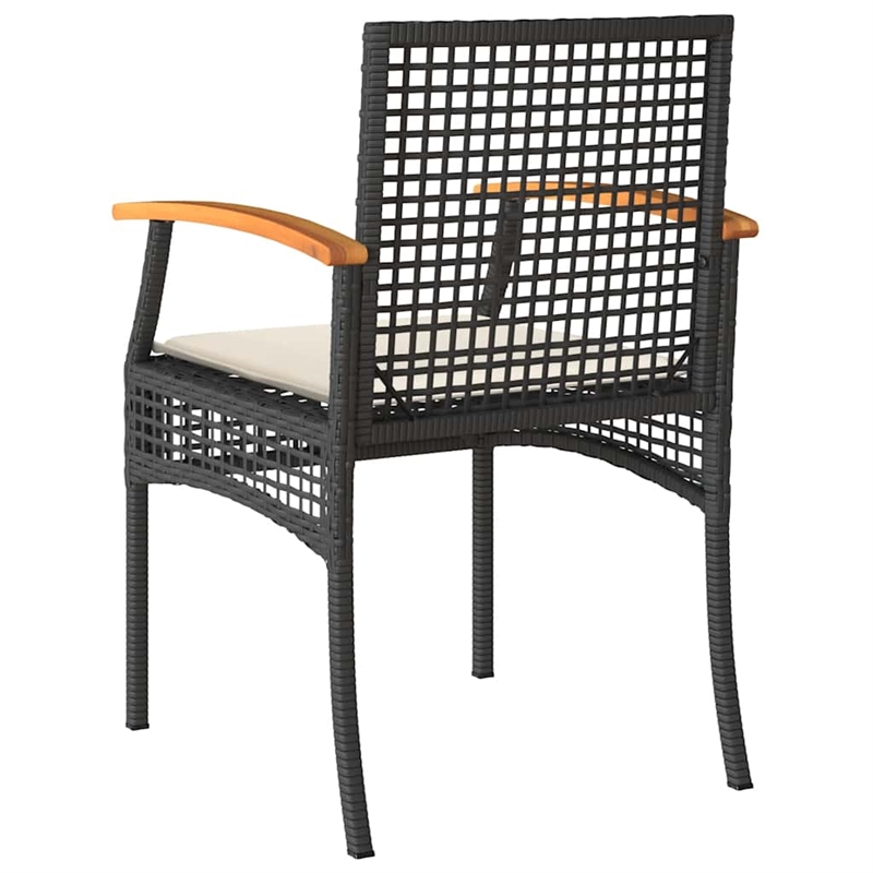 vidaXL Patio Chairs with Cushions 2 pcs Black Poly Rattan Acacia Wood