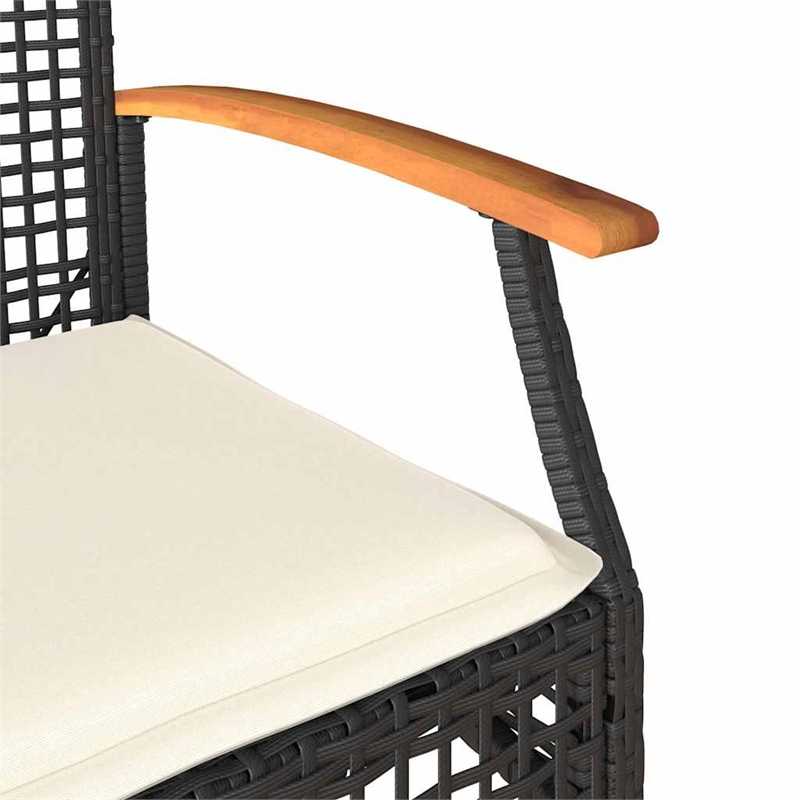 vidaXL Patio Chairs with Cushions 2 pcs Black Poly Rattan Acacia Wood