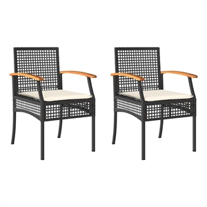 vidaXL Patio Chairs with Cushions 2 pcs Black Poly Rattan Acacia Wood
