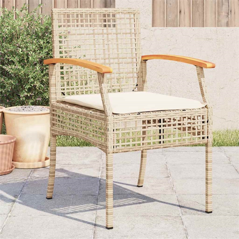 vidaXL Patio Chairs with Cushions 4 pcs Beige Poly Rattan Acacia Wood