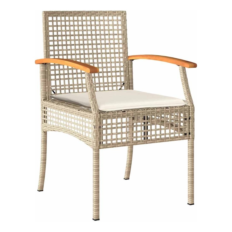vidaXL Patio Chairs with Cushions 4 pcs Beige Poly Rattan Acacia Wood