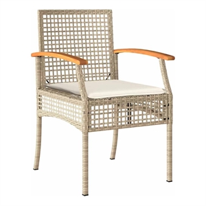 vidaXL Patio Chairs with Cushions 4 pcs Beige Poly Rattan Acacia Wood