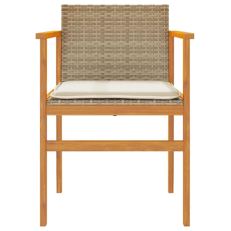 vidaXL Patio Chairs with Cushions 2 pcs Beige Poly Rattan&Solid Wood
