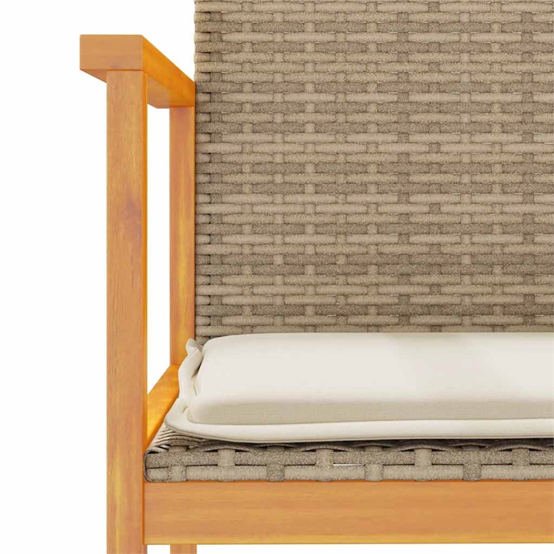 vidaXL Patio Chairs with Cushions 2 pcs Beige Poly Rattan&Solid Wood
