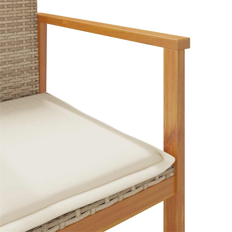 vidaXL Patio Chairs with Cushions 2 pcs Beige Poly Rattan&Solid Wood