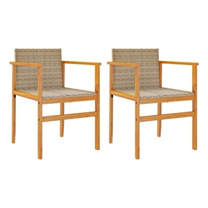 vidaXL Patio Chairs with Cushions 2 pcs Beige Poly Rattan&Solid Wood