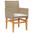 vidaXL Patio Chairs with Cushions 2 pcs Beige Poly Rattan&Solid Wood