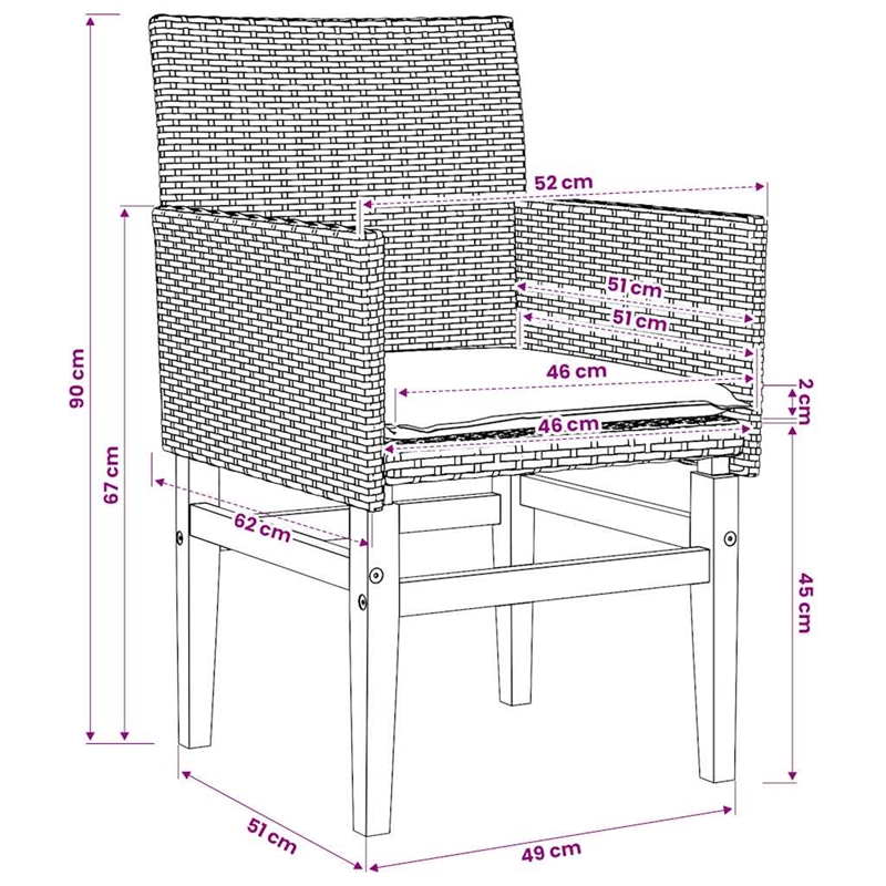 vidaXL Patio Chairs with Cushions 2 pcs Beige Poly Rattan&Solid Wood