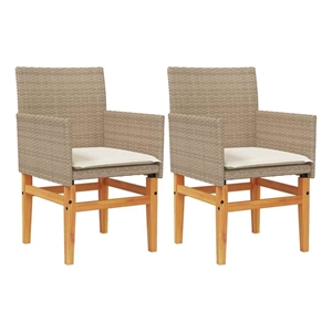 vidaXL Patio Chairs with Cushions 2 pcs Beige Poly Rattan&Solid Wood