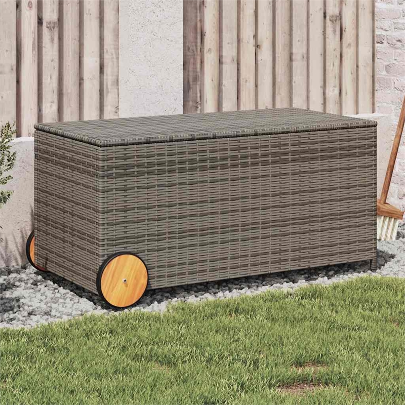 vidaXL Garden Storage Box with Wheels Gray 50.2 Gal Poly Rattan