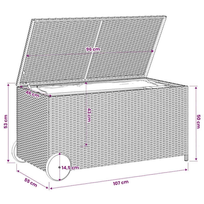 vidaXL Garden Storage Box with Wheels Gray 50.2 Gal Poly Rattan