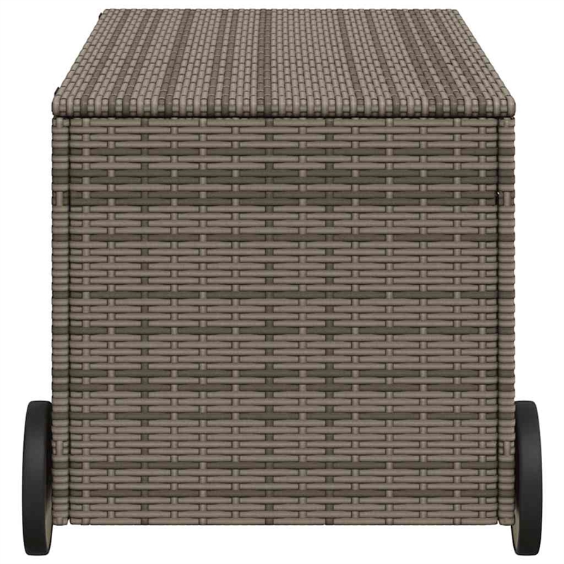vidaXL Garden Storage Box with Wheels Gray 50.2 Gal Poly Rattan