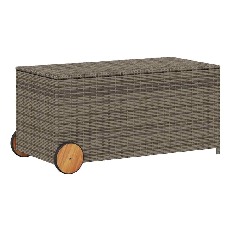 vidaXL Garden Storage Box with Wheels Gray 50.2 Gal Poly Rattan