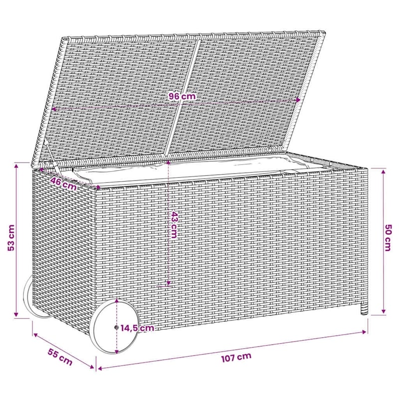 vidaXL Garden Storage Box with Wheels Black 50.2 Gal Poly Rattan