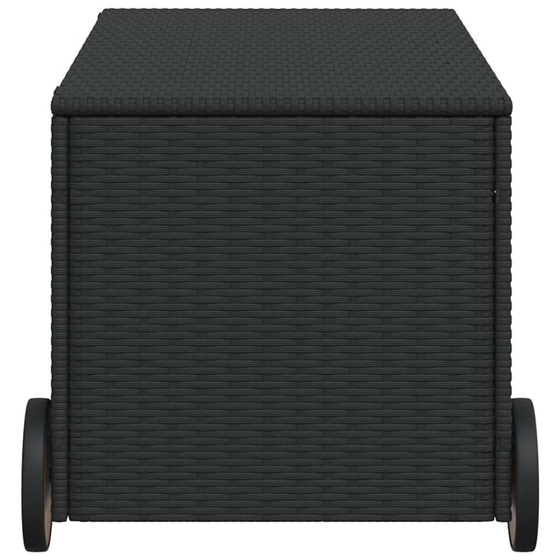 vidaXL Garden Storage Box with Wheels Black 50.2 Gal Poly Rattan