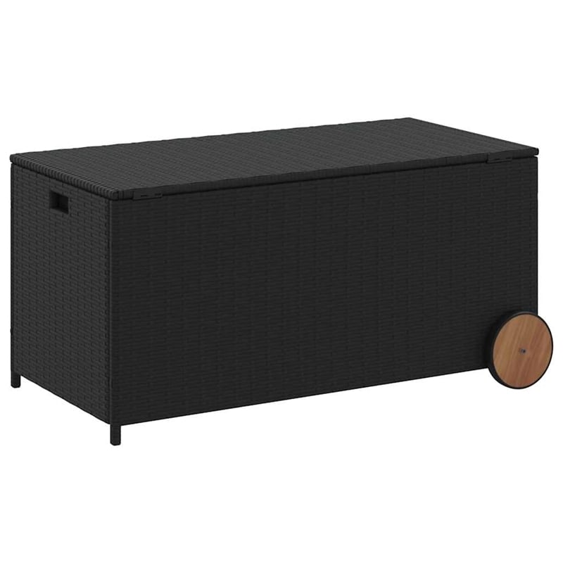vidaXL Garden Storage Box with Wheels Black 50.2 Gal Poly Rattan