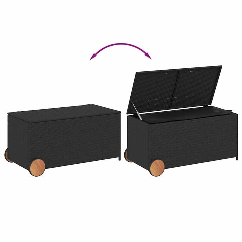 vidaXL Garden Storage Box with Wheels Black 50.2 Gal Poly Rattan