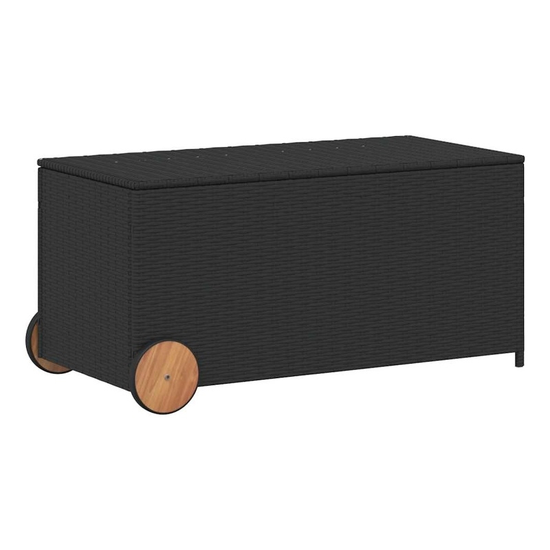 vidaXL Garden Storage Box with Wheels Black 50.2 Gal Poly Rattan