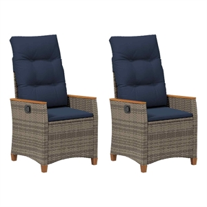 vidaXL Reclining Garden Chair 2 pcs Grey and Navy Blue Poly Rattan