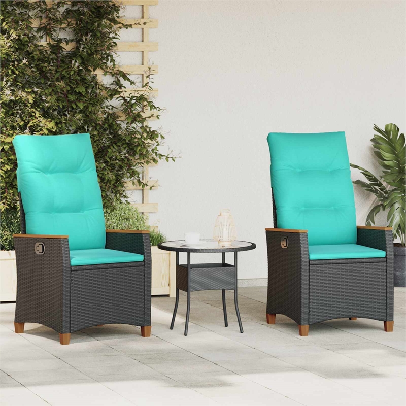 vidaXL Reclining Garden Chair Black and Turquoise Poly Rattan