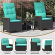 vidaXL Reclining Garden Chair Black and Turquoise Poly Rattan