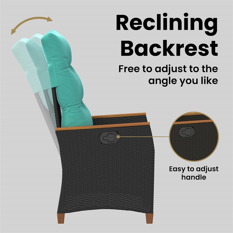 vidaXL Reclining Garden Chair Black and Turquoise Poly Rattan