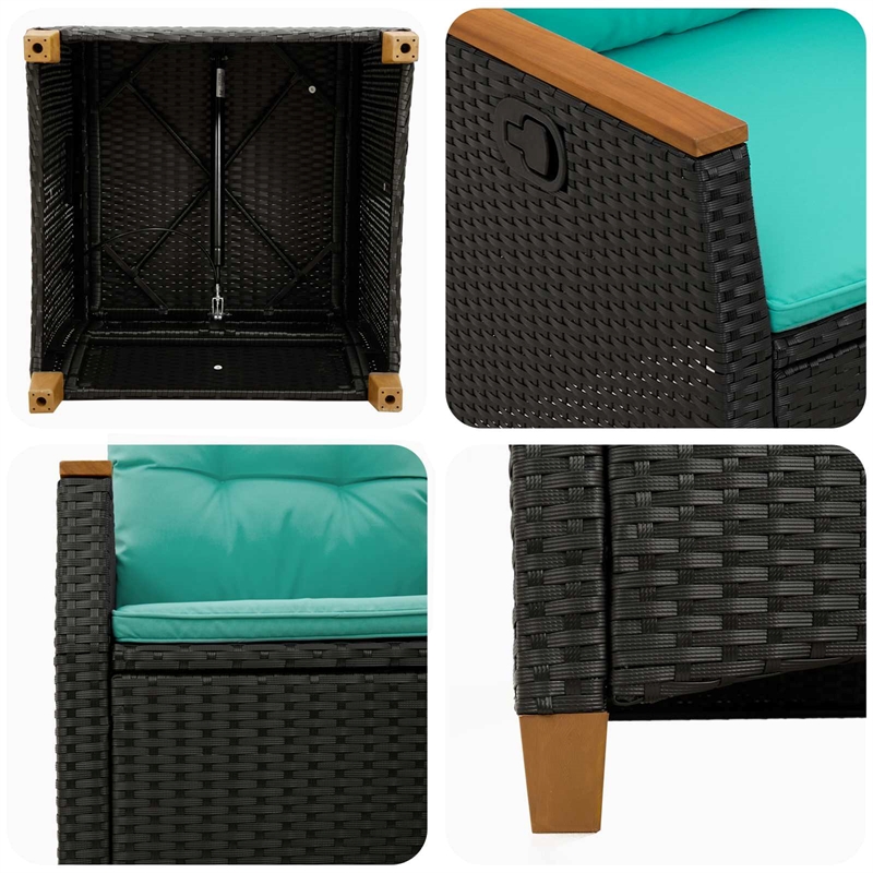 vidaXL Reclining Garden Chair Black and Turquoise Poly Rattan