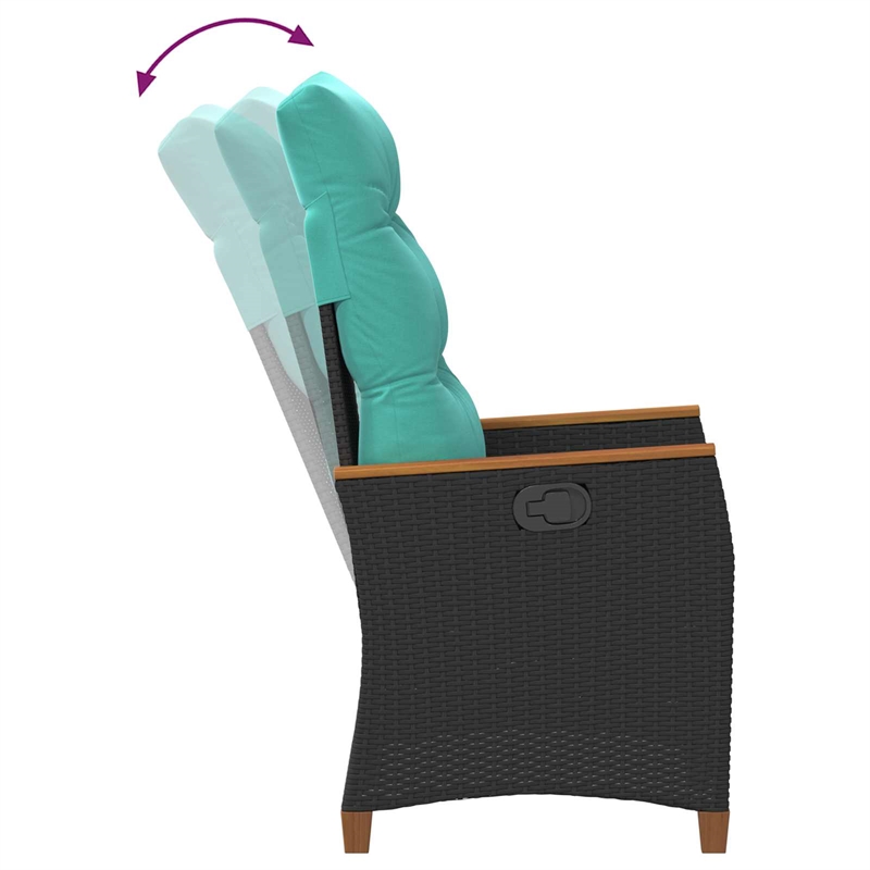 vidaXL Reclining Garden Chair Black and Turquoise Poly Rattan