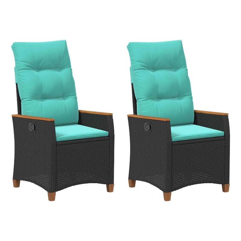 vidaXL Reclining Garden Chair Black and Turquoise Poly Rattan